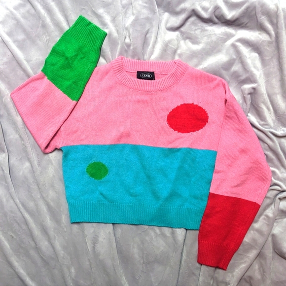 Cider Color Block Crew Neck Sweater - Pink, Green, Blue, Red - Picture 1 of 5